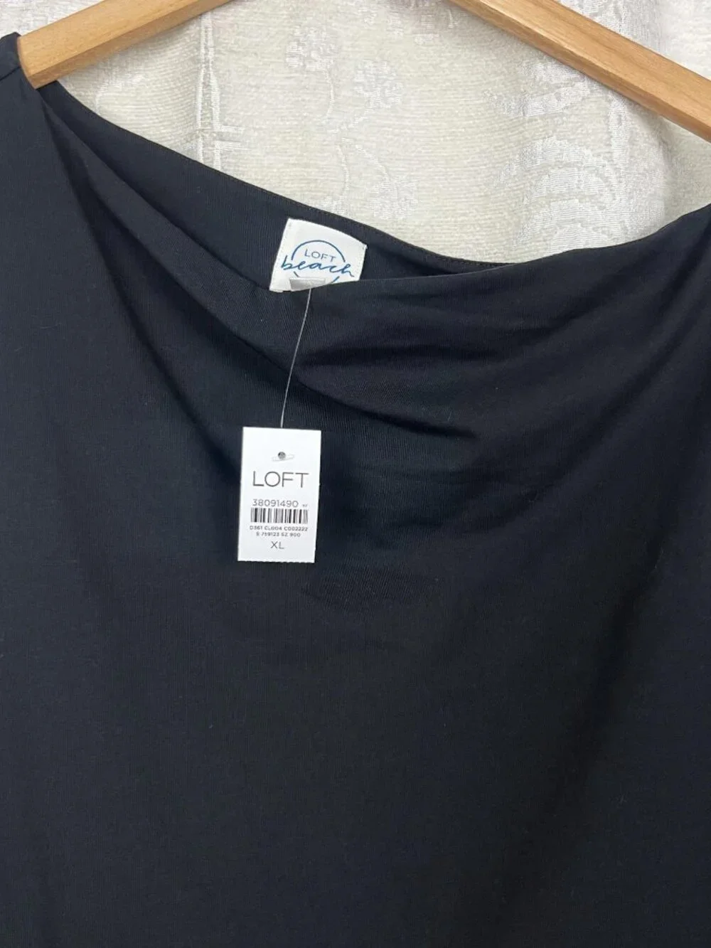 LOFT Beach Twist Shoulder Mixed Media Pocket Dress black flowy vacation XL NEW - Picture 7 of 10